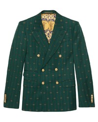 Blazer croisé en laine imprimé vert foncé