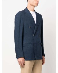 Blazer croisé en lin bleu marine Massimo Alba