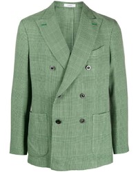 Blazer croisé en soie à carreaux vert menthe