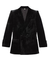 Blazer croisé en velours á pois noir