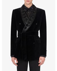 Blazer croisé en velours brodé noir Dolce & Gabbana