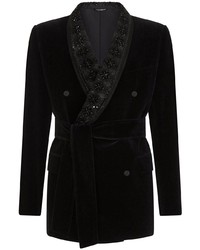 Blazer croisé en velours brodé noir Dolce & Gabbana