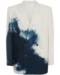 Blazer croisé imprimé tie-dye blanc et bleu marine