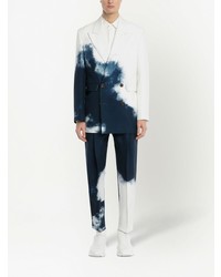 Blazer croisé imprimé tie-dye blanc et bleu marine Alexander McQueen