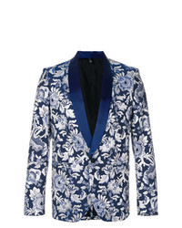 Blazer en coton brodé bleu marine