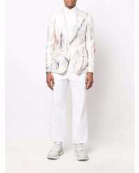 Blazer en coton imprimé blanc Alexander McQueen