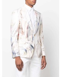 Blazer en coton imprimé blanc Alexander McQueen