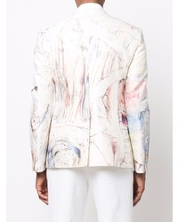 Blazer en coton imprimé blanc Alexander McQueen