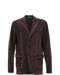 Blazer en daim brodé marron foncé