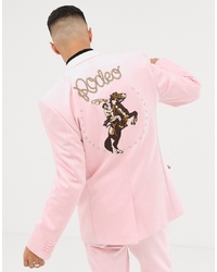 Blazer en daim brodé rose