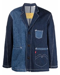 Blazer en denim à patchwork bleu marine