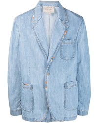 Blazer en denim brodé bleu clair