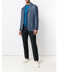 Blazer en laine à carreaux bleu marine Barba