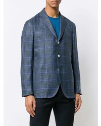 Blazer en laine à carreaux bleu marine Barba