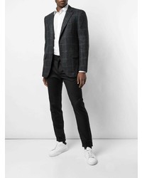 Blazer en laine à carreaux bleu marine Isaia