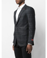 Blazer en laine à carreaux bleu marine Isaia