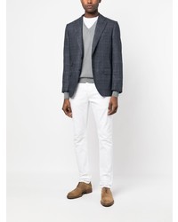 Blazer en laine à carreaux bleu marine Caruso