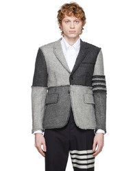 Blazer en laine à patchwork gris foncé