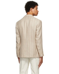 Blazer en laine à rayures verticales beige Brunello Cucinelli