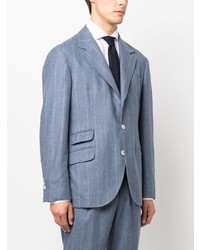 Blazer en laine à rayures verticales bleu clair Brunello Cucinelli