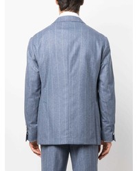 Blazer en laine à rayures verticales bleu clair Brunello Cucinelli