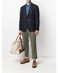 Blazer en laine écossais bleu marine Brunello Cucinelli