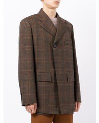 Blazer en laine écossais marron foncé Wooyoungmi