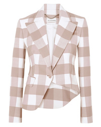 Blazer en laine en vichy beige