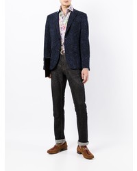 Blazer en laine imprimé cachemire bleu marine Etro