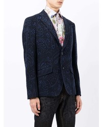 Blazer en laine imprimé cachemire bleu marine Etro