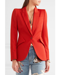 Blazer en laine rouge Alexander McQueen