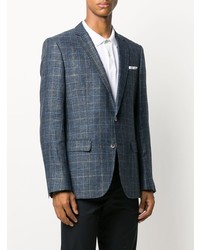 Blazer en lin à carreaux bleu marine BOSS HUGO BOSS