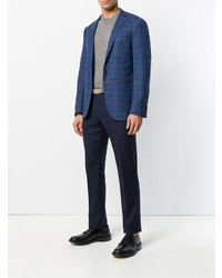 Blazer en lin à carreaux bleu Corneliani