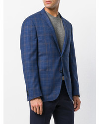 Blazer en lin à carreaux bleu Corneliani