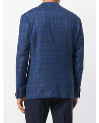 Blazer en lin à carreaux bleu Corneliani