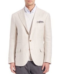 Blazer en lin à chevrons beige