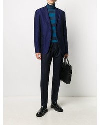 Blazer en lin à chevrons bleu marine Z Zegna