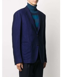 Blazer en lin à chevrons bleu marine Z Zegna