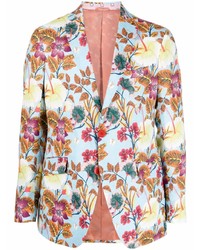 Blazer en lin à fleurs bleu clair