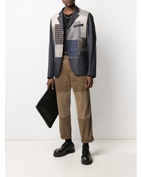 Blazer en lin à patchwork bleu marine Junya Watanabe