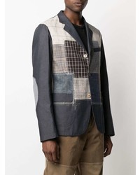 Blazer en lin à patchwork bleu marine Junya Watanabe