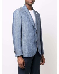 Blazer en lin à rayures verticales bleu clair Lardini