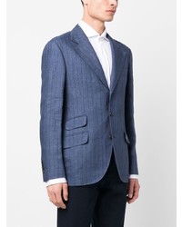 Blazer en lin à rayures verticales bleu marine Brunello Cucinelli