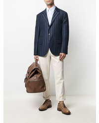 Blazer en lin à rayures verticales bleu marine Brunello Cucinelli