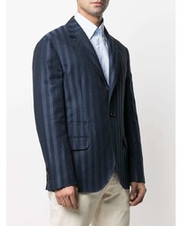 Blazer en lin à rayures verticales bleu marine Brunello Cucinelli