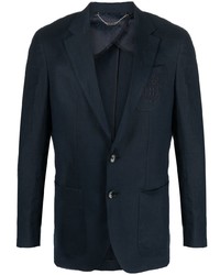 Blazer en lin brodé bleu marine