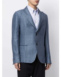 Blazer en lin brodé bleu Emporio Armani