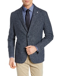 Blazer en lin en pied-de-poule bleu marine