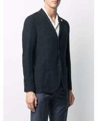 Blazer en lin en pied-de-poule bleu marine Lardini