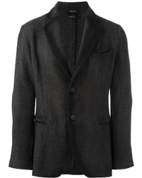 Blazer en lin en pied-de-poule noir